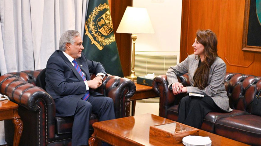 US Chargé d’Affaires Natalie Baker meets Deputy Prime Minister Ishaq Dar in Islamabad on Friday, Nov. 7, 2025.